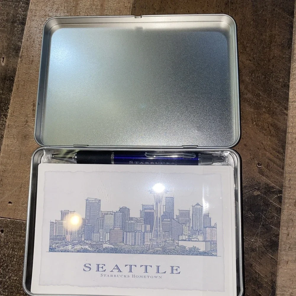 Starbucks Seattle Set of 10 Postcards &‎ Pen in a Decorative Tin, Sealed